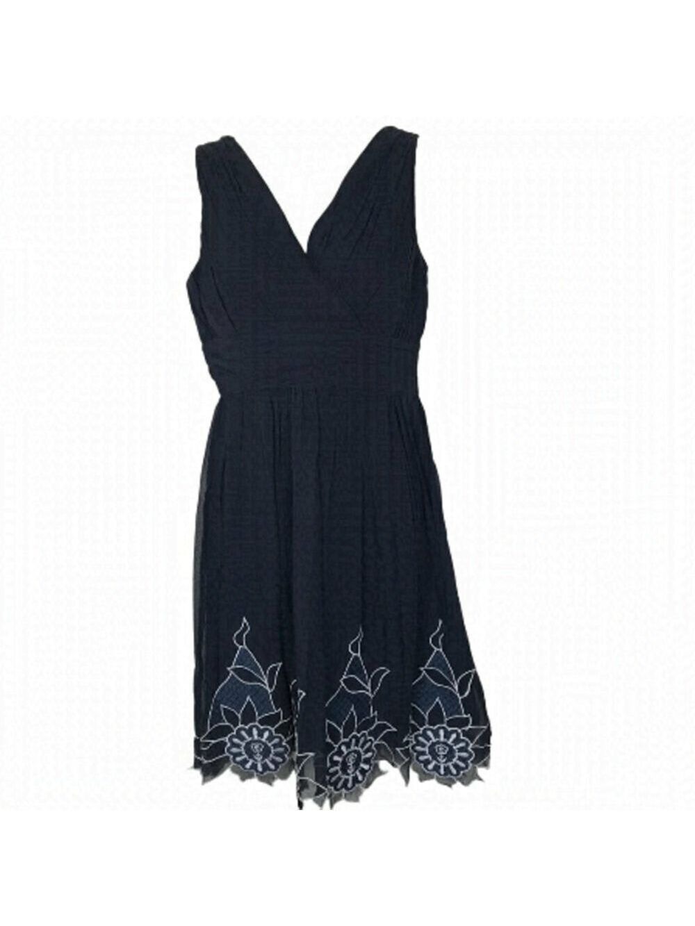 Viktor @ Rolf Navy Blue With Floral Embroidery Mini Dress Size  4